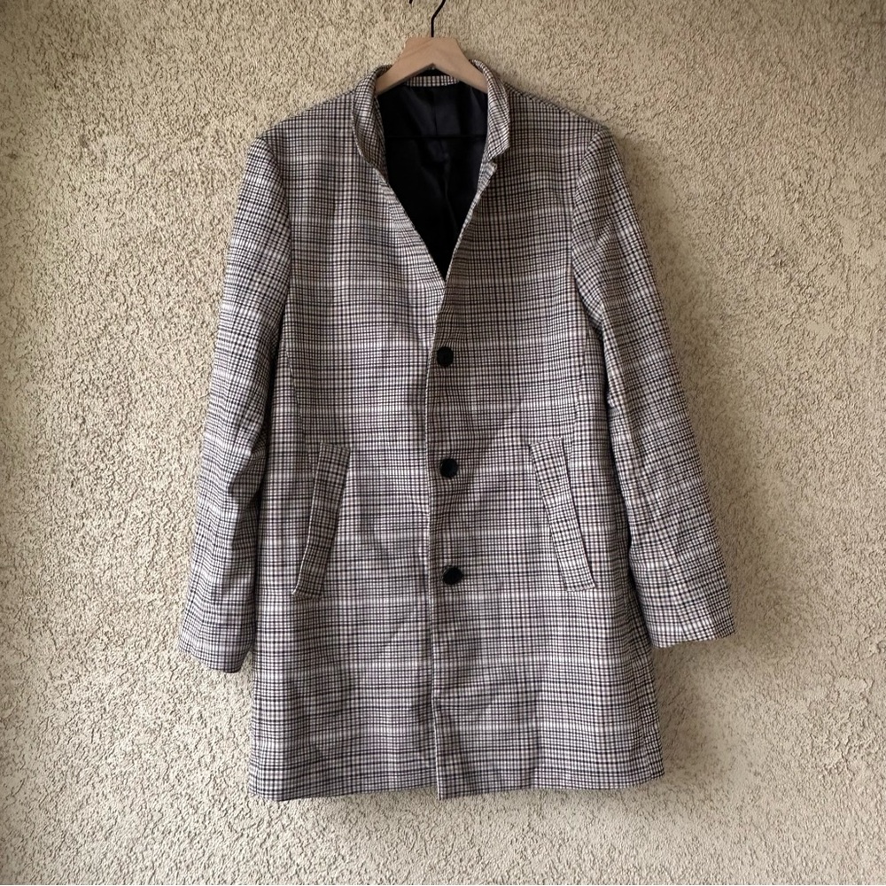 H&M Black patterned/ checkered  beige coat